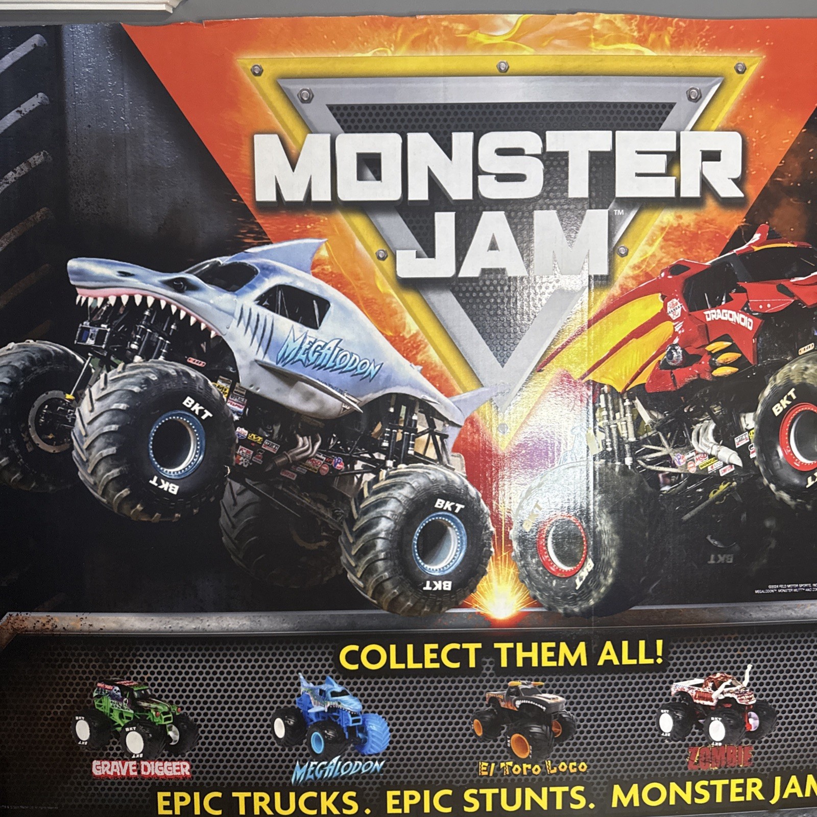 Monster Jam Store XL Display BIN section Megalodon Dragonoid Cardboard 48×36