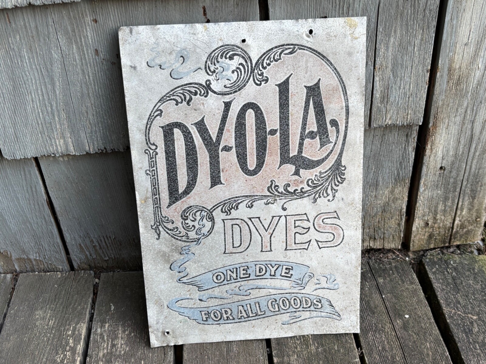 1890s DY-O-LA DYES Metal Litho Store Display Cabinet Victorian Sign