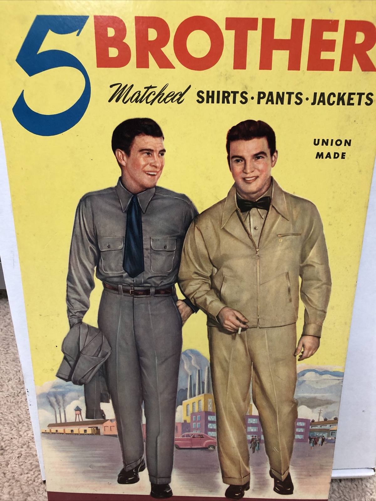 Vintage 5 Brother Store Advertising Display Sign – 17” x 10″ Easel Back