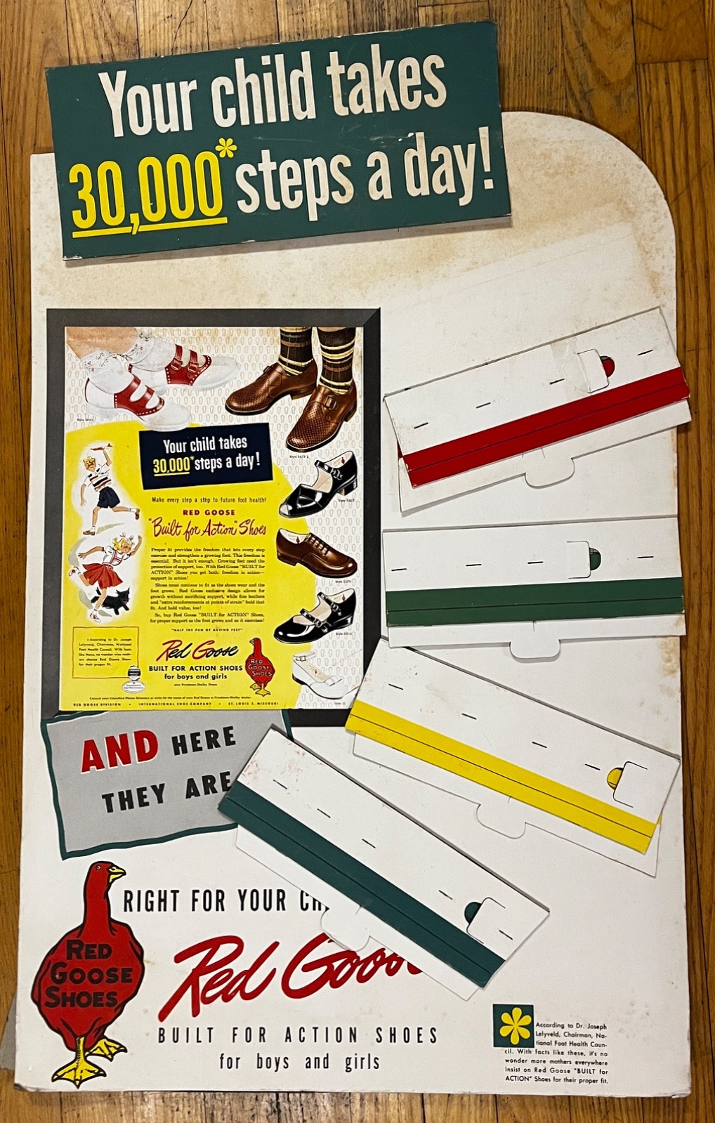 large red goose shoes cardboard easel back advertising store display sign