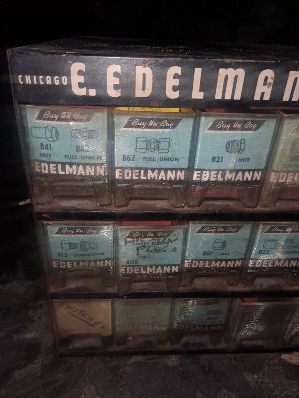Vintage E. EDELMANN & CO. Chicago Metal Cabinet Organizer Store Display W/ Parts