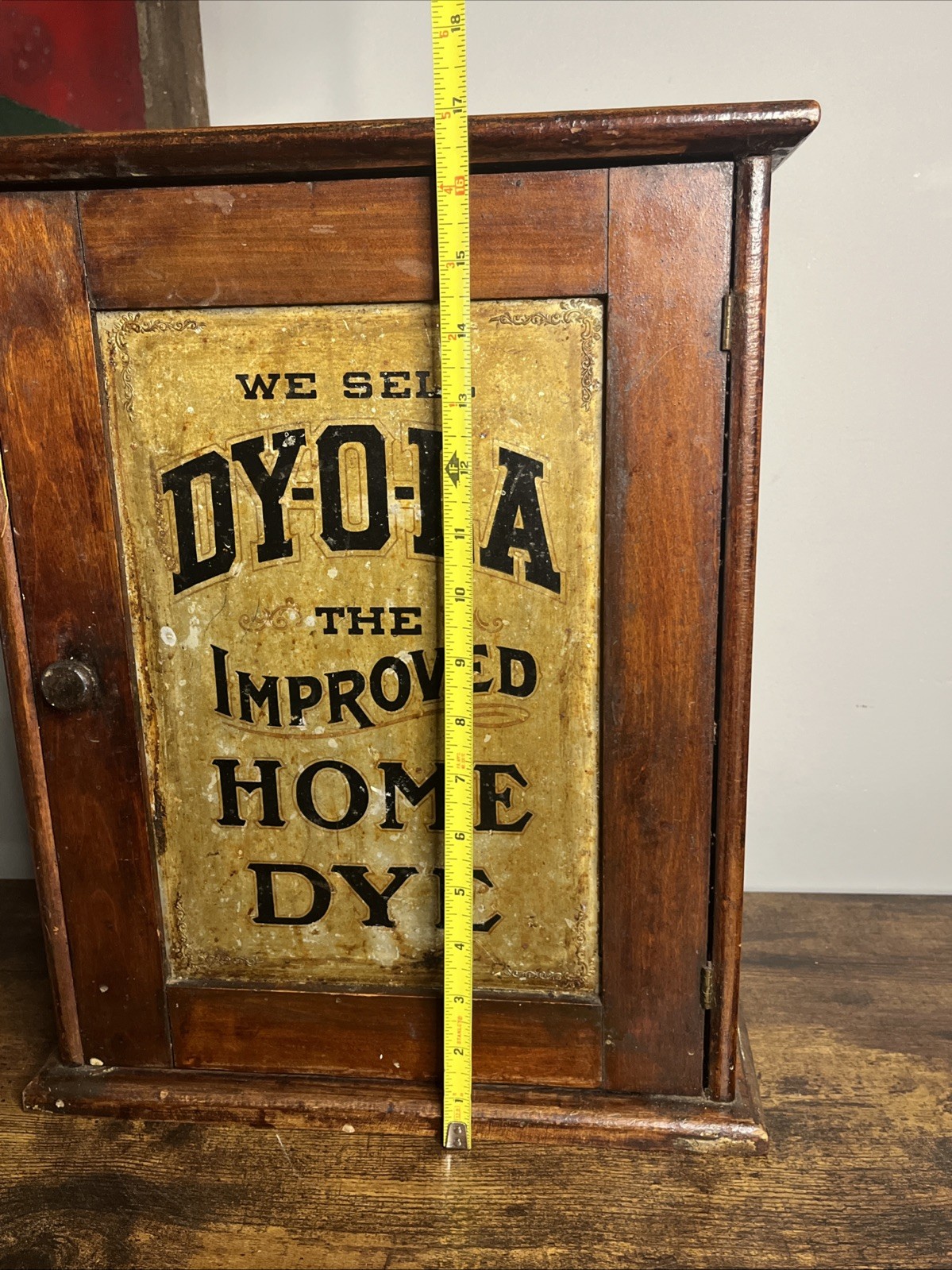 We Sell DY-O-LA Improved Home Dye Store Counter Display Cabinet Wood & Tin 17”