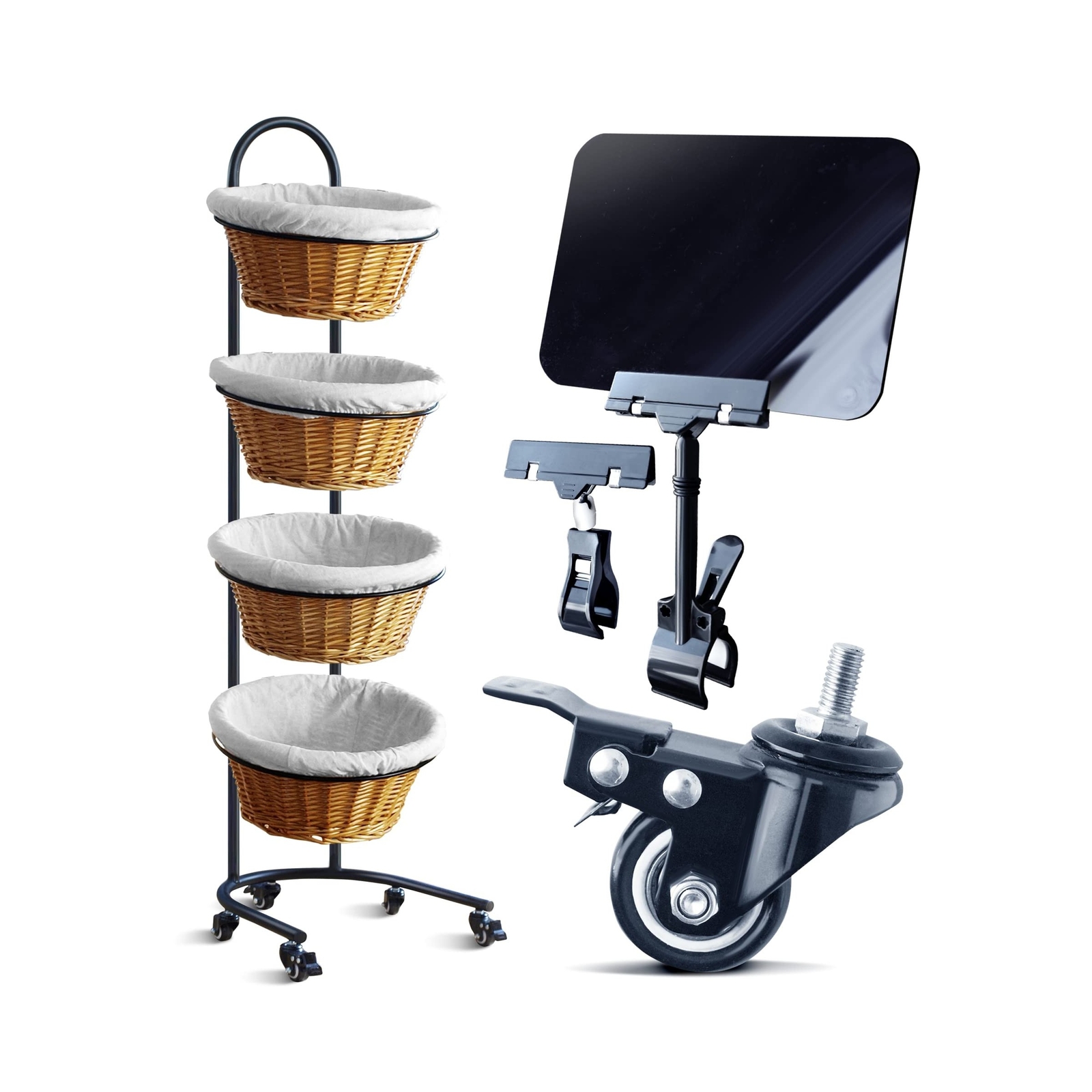 DS THE DISPLAY STORE 4 Tier Retail Display Stand with Wheels & Sign Clips, Br…