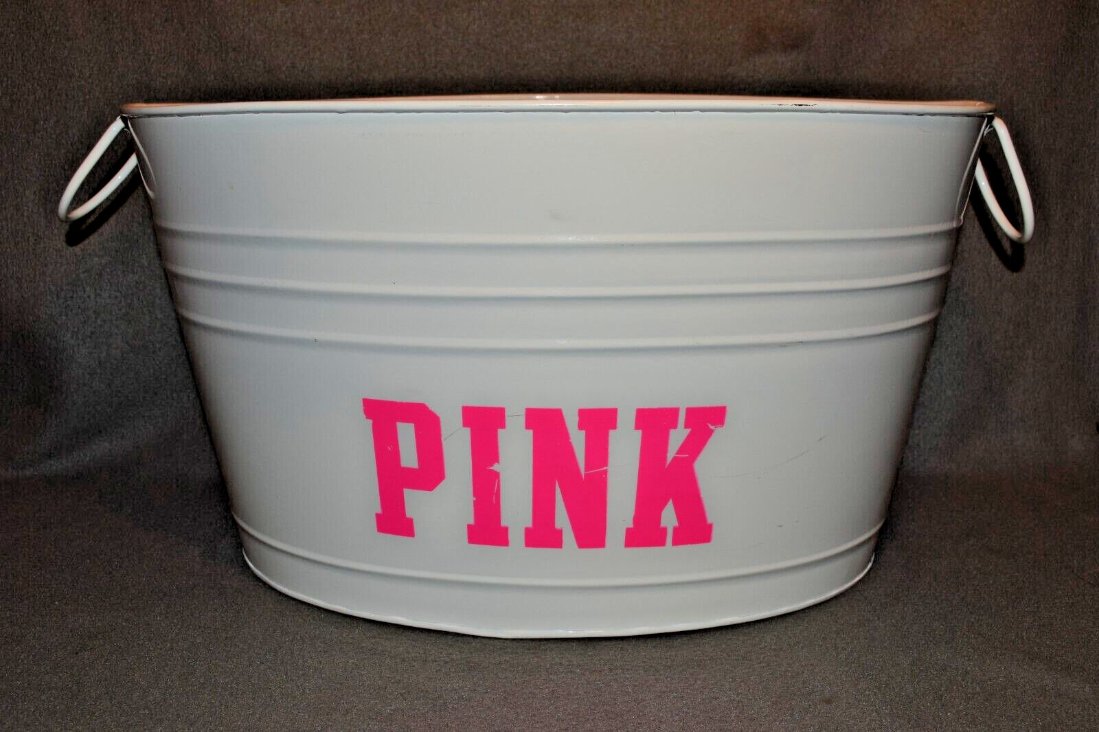 Victoria’s Secret PINK Store Display Prop Tin Bin Container w/Handles Oval White