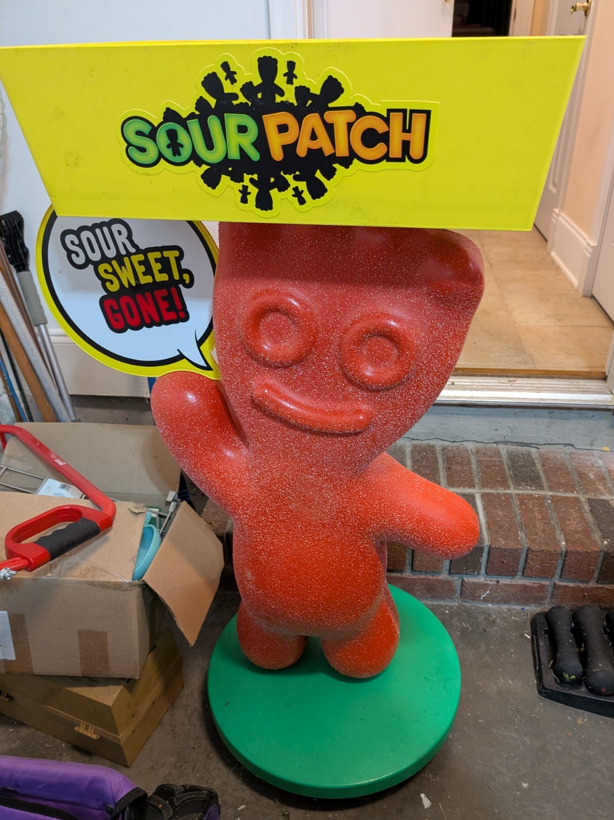 Red Sour Patch Kids Sign Character Plastic Rolling Store Display Tray 46” Tall
