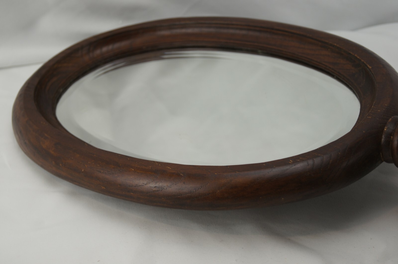 PA Estate Find Wooden Store Counter Display Mirror Vanity Beveled Round