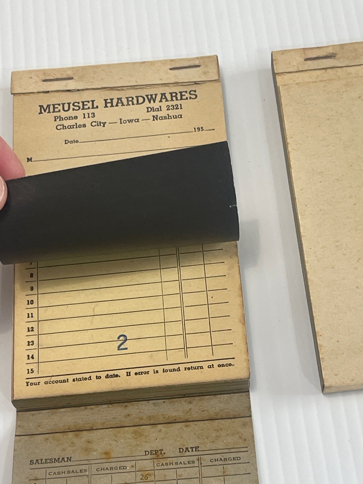 VTG Charles City Nashua Iowa Meusel Hardwares Receipt Book Advertising Lot Of 2