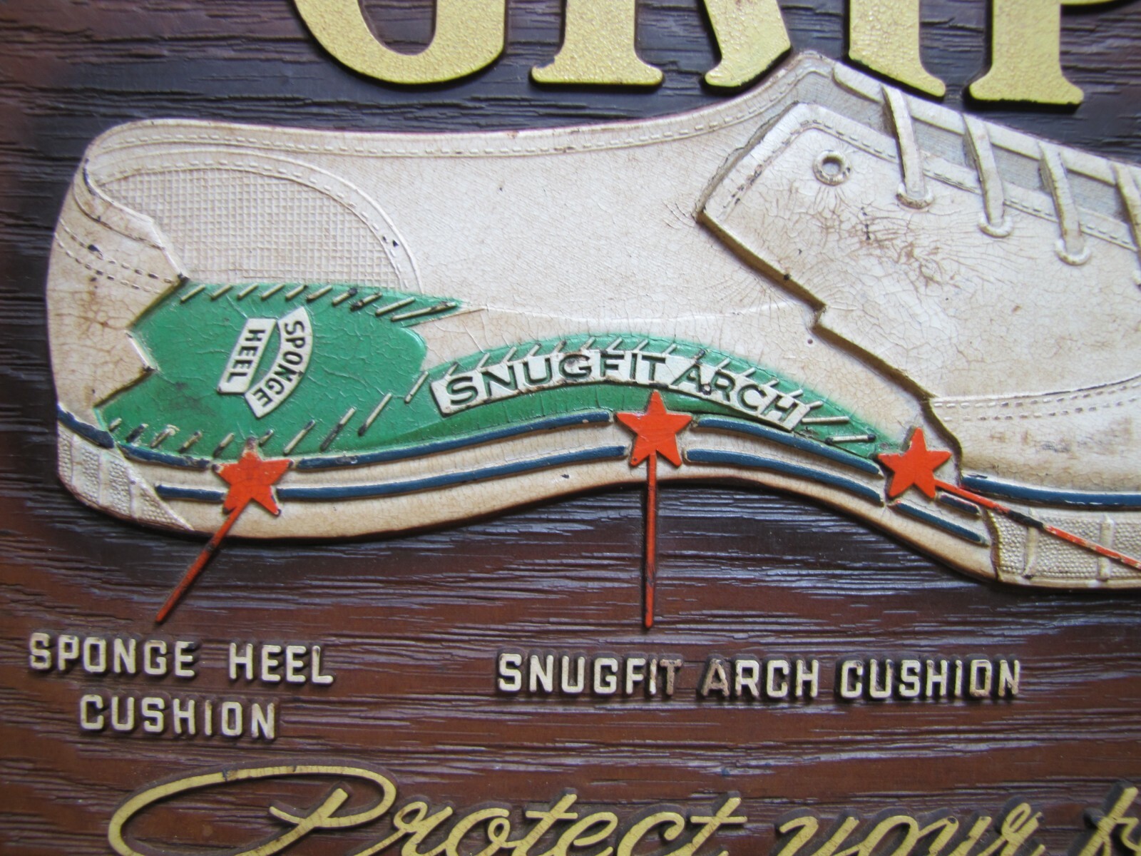GRIPS CANVAS SNEAKERS BEACON FALLS RUBBER FOOTWEAR Old Shoe Store Ad Sign USA