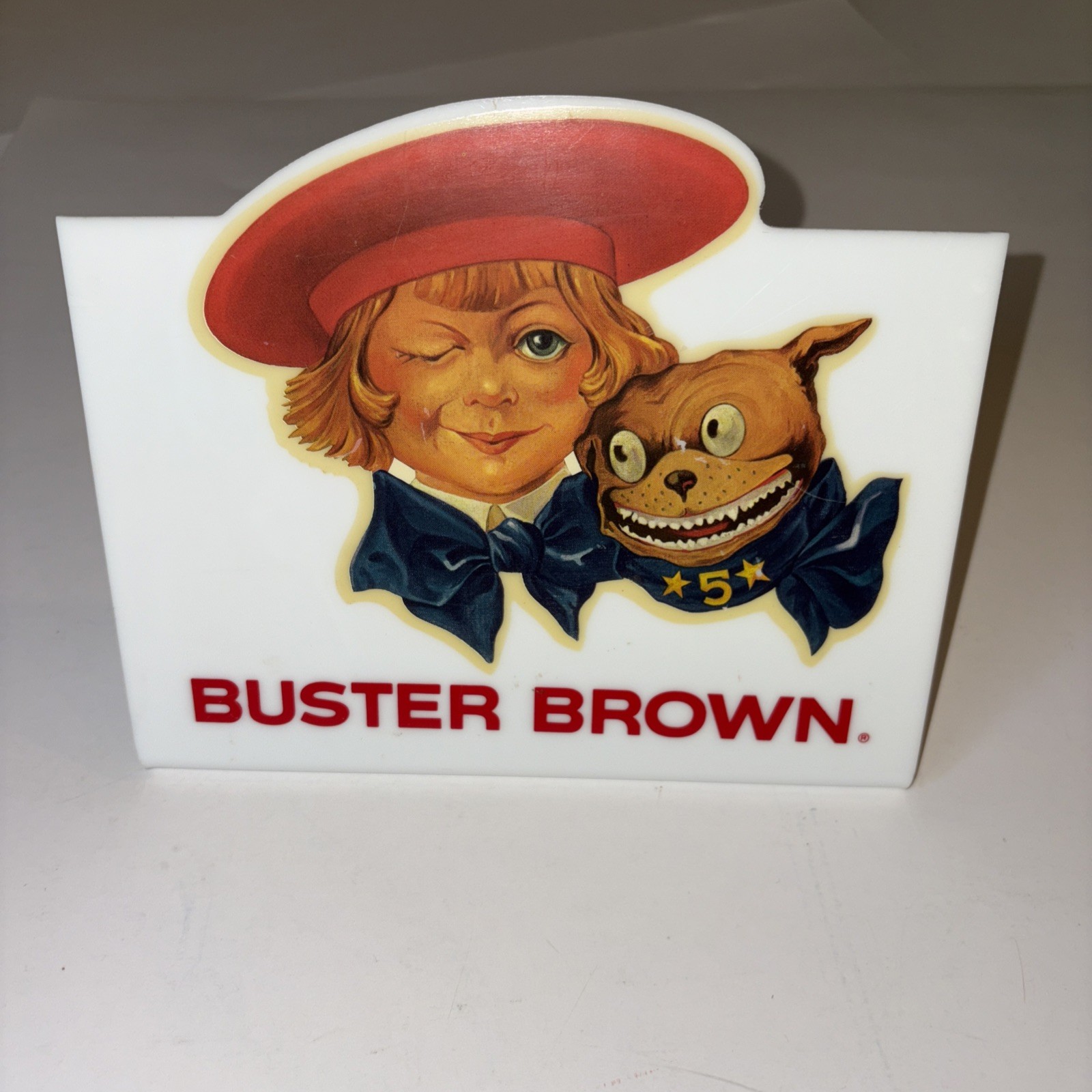 Vintage Buster Brown Shoes Counter Top Advertising Sign Display 6.5×7.5″