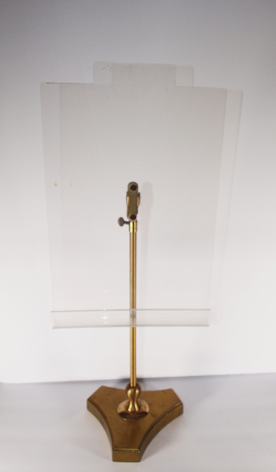 Vintage 2 Brass and Lucite Adjustable Counter Sign Display