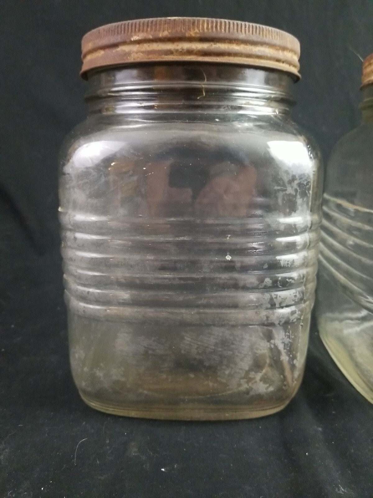 Lot Of 2 Antique Hoosier Libby LG Glass Jars With Lid