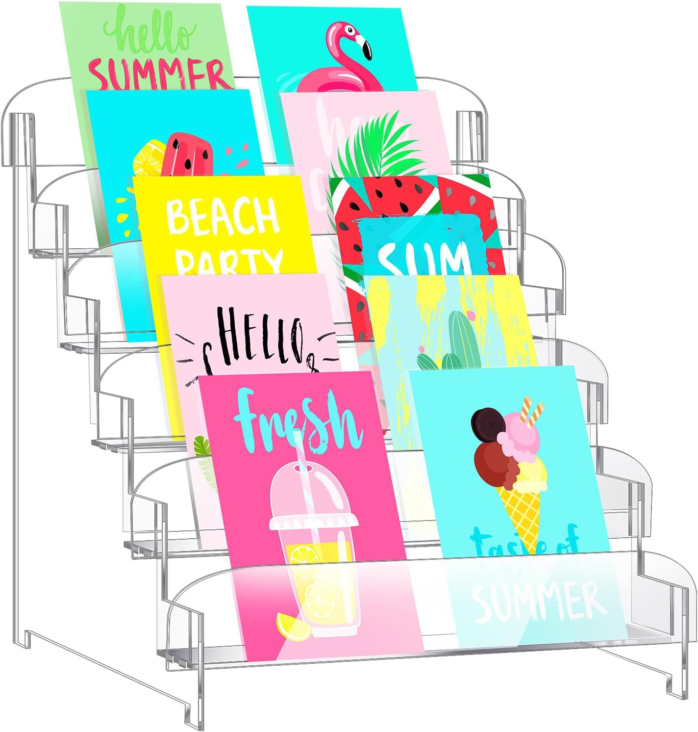 Yalikop 5 Tier Acrylic Greeting Card Display Stand Portable Display Rack Storage