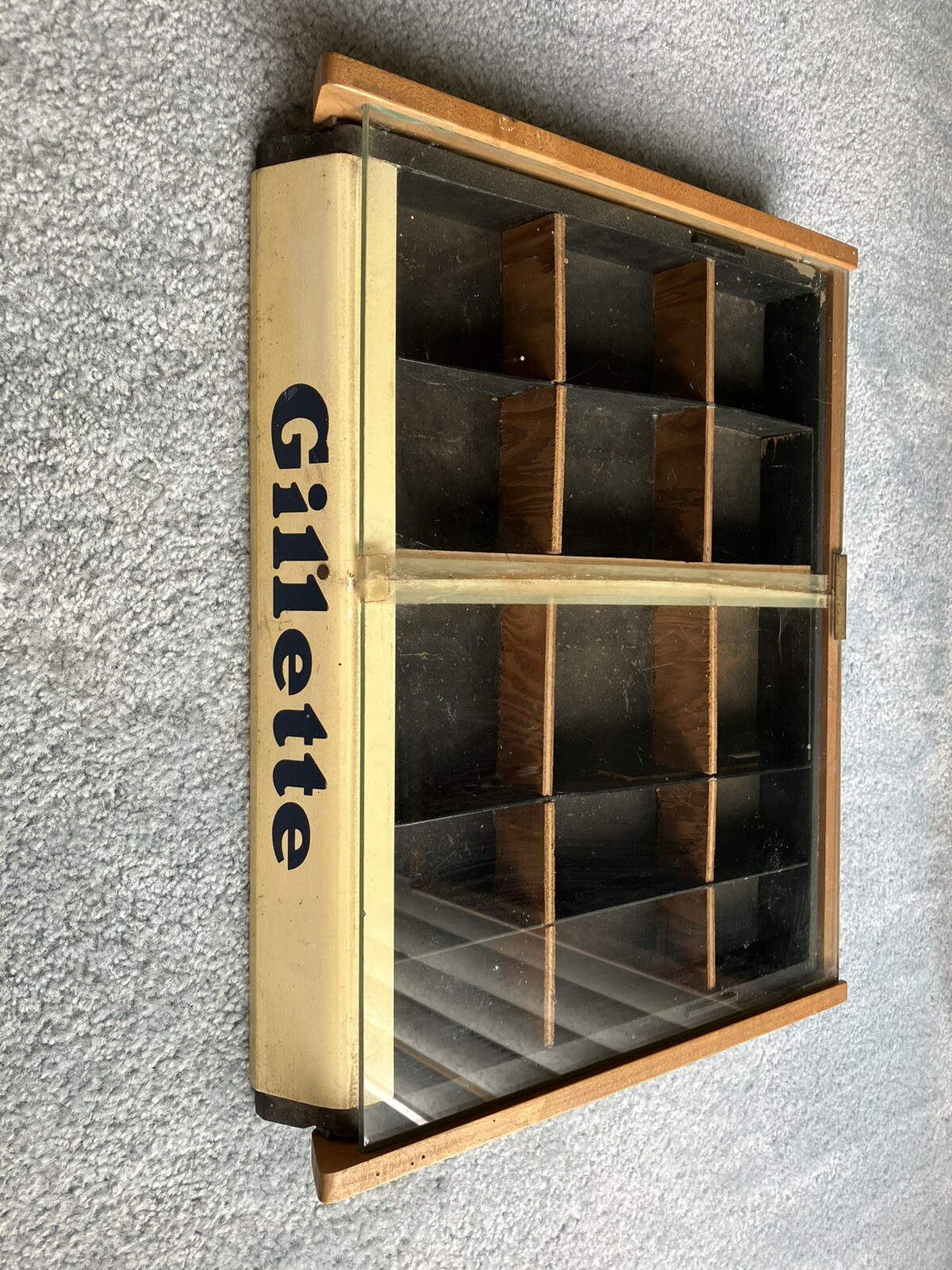 Gillette Razor Blades Wooden Countertop Display Case 1940s With Glass Top
