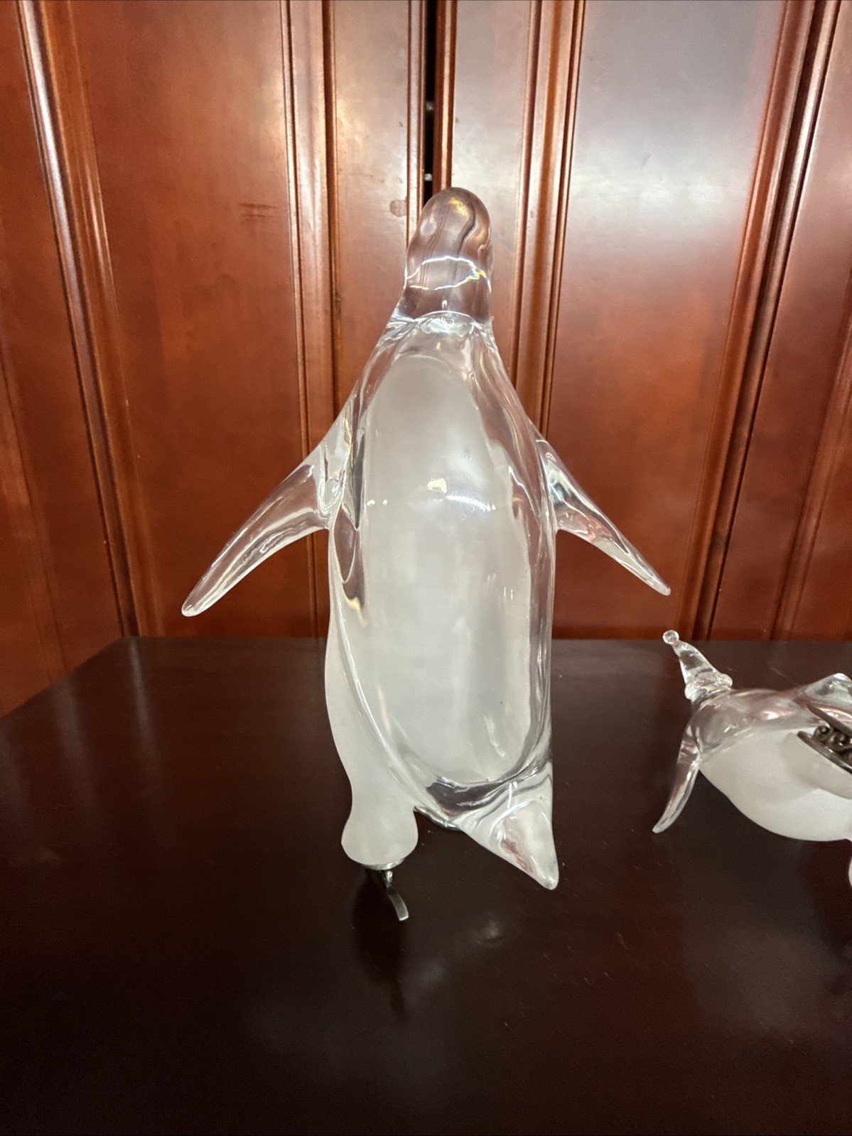 Lot Of 3 Lucite Penguin On Ice Skates MCM Clear & Frosted Movie Prop- Vintage