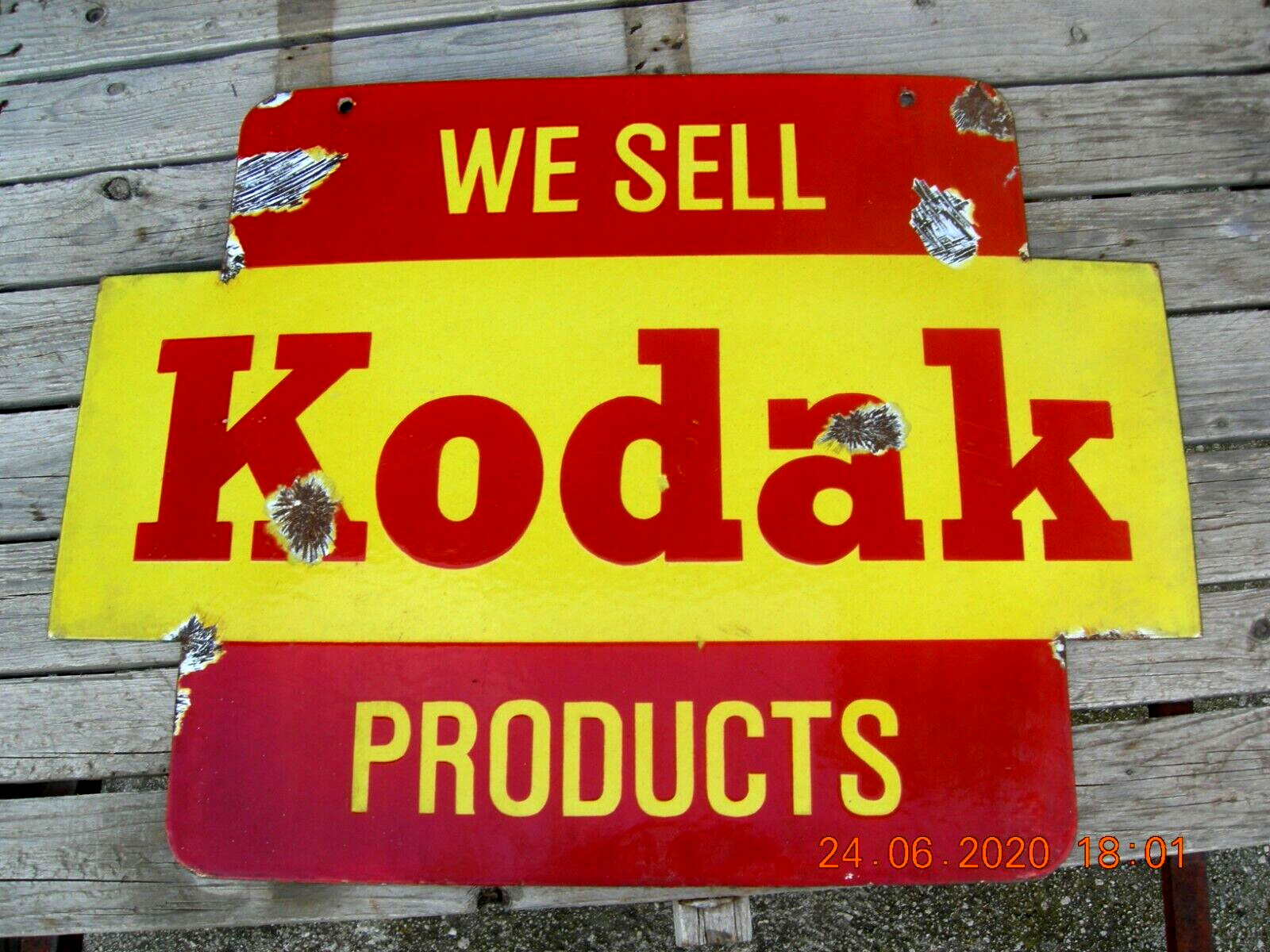 KODAK – TWO-SIDED ENAMEL LICENSE PLATE – WITH STAND – 1940s/50s