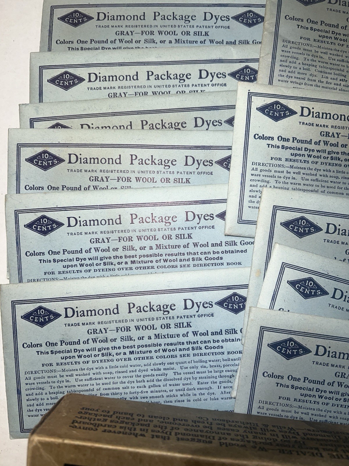 Lot Of 11 Antique Diamond Dyes Cabinet Dye Gray Packets With Dye Original Box