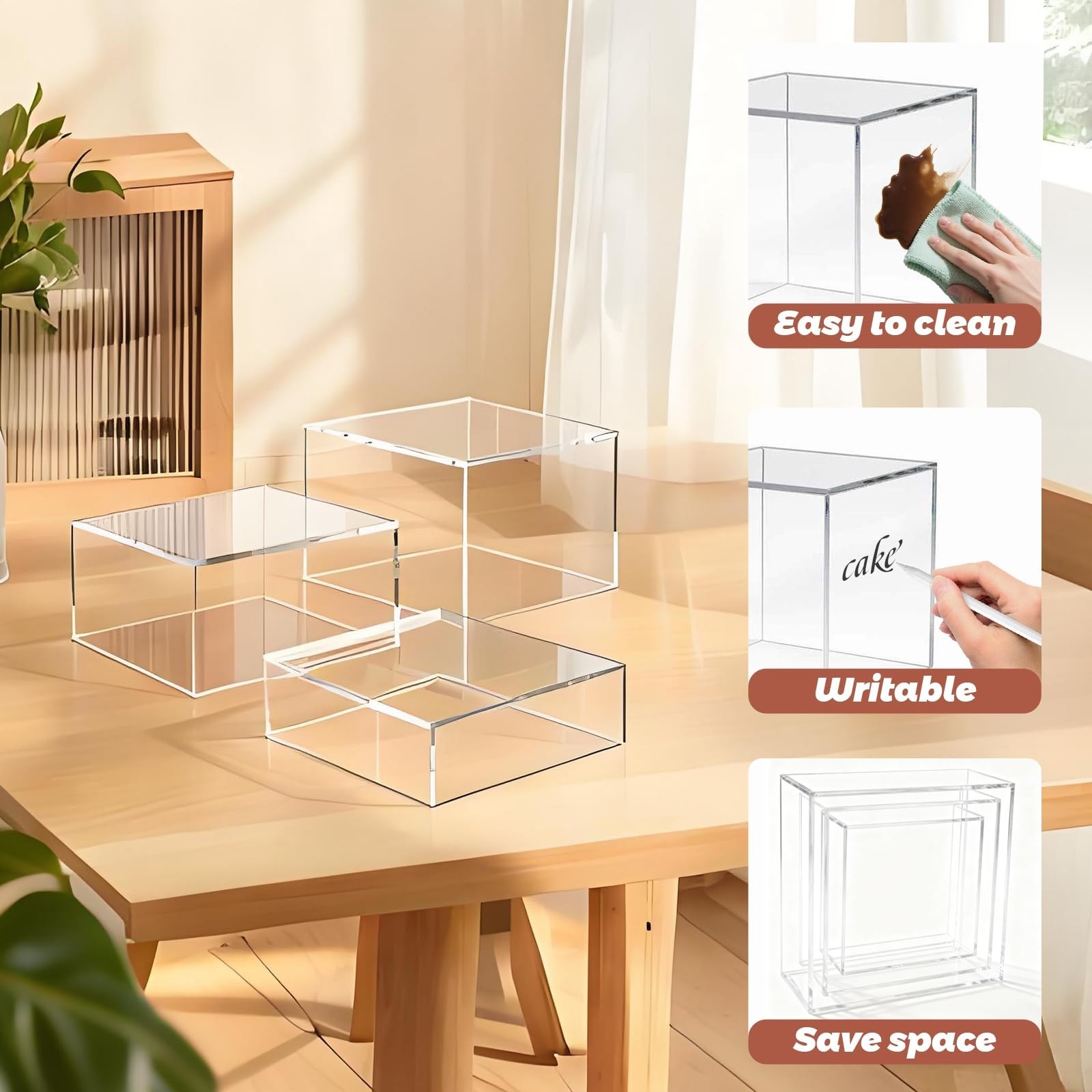 6Pcs Clear Acrylic Buffet Risers with Mini Signs for Party Catering Displays, 8″