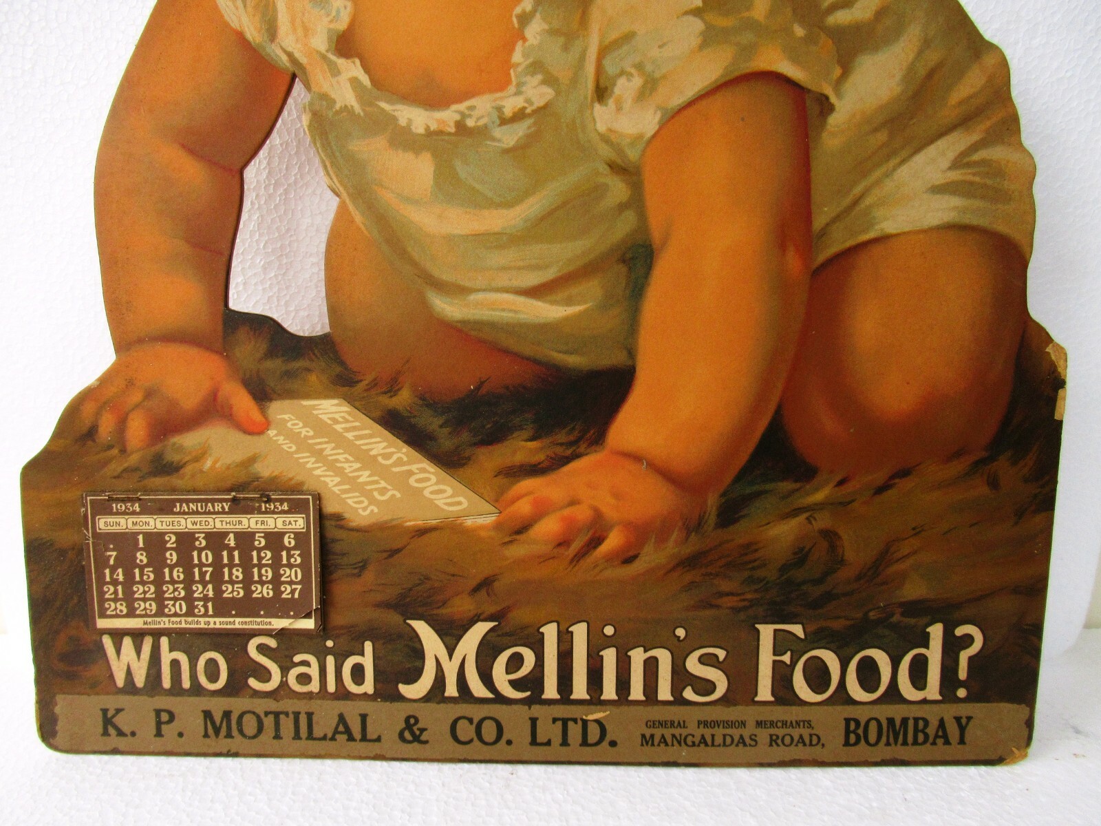 Vintage Mellin’S Baby Food Die Cut Advertising Sign Cardboard Calendar C 1930 “F