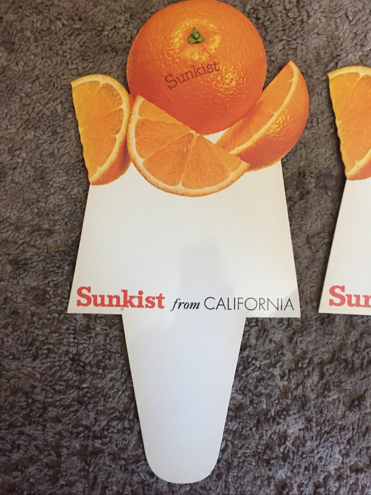 TWO VINTAGE SUNKIST ORANGES CARDBOARD STORE DISPLAY SIGN