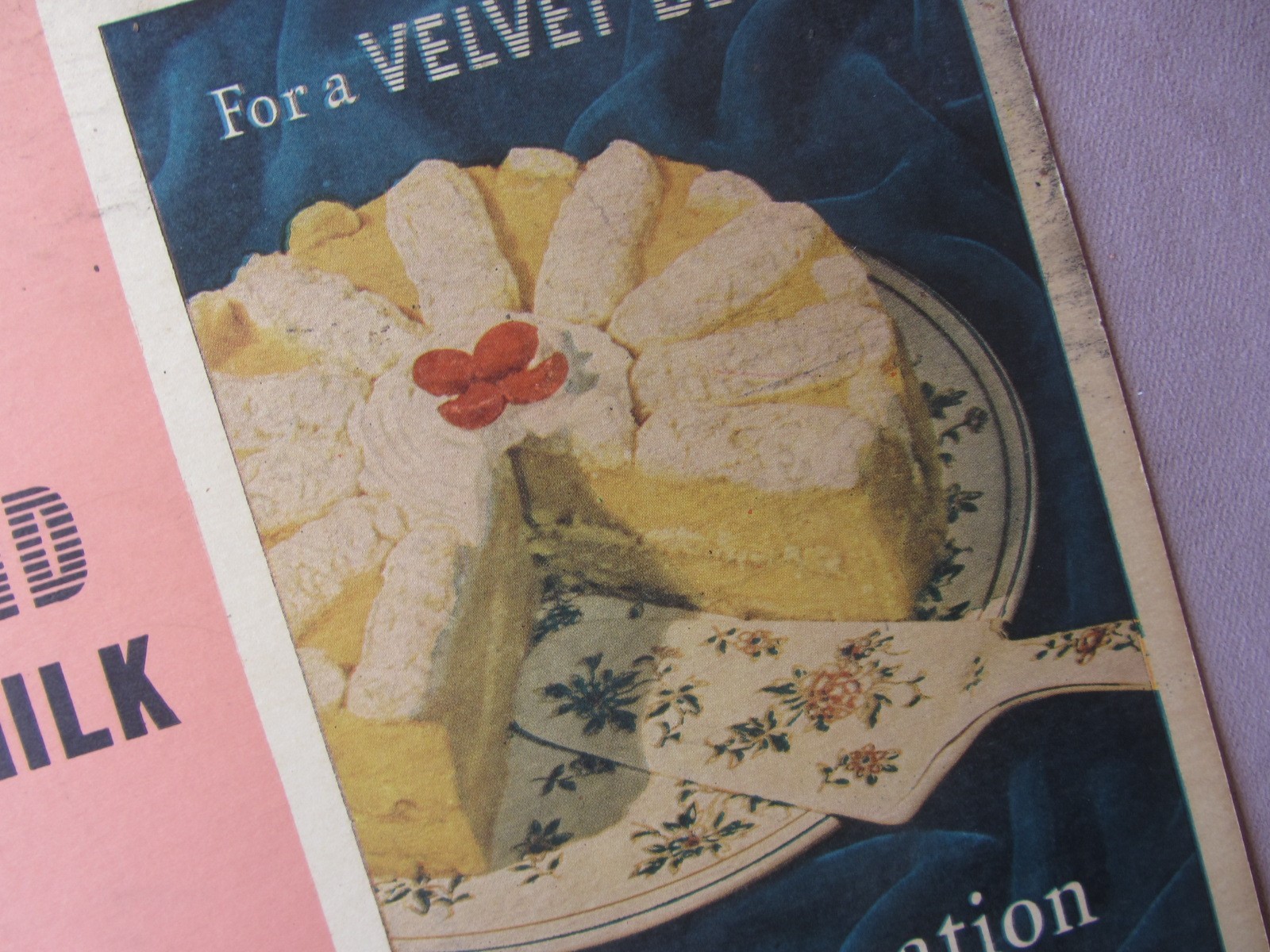 Vtg 1940s Velvet Blend Carnation Milk Cardboard Counter Display Sign Cake Recipe