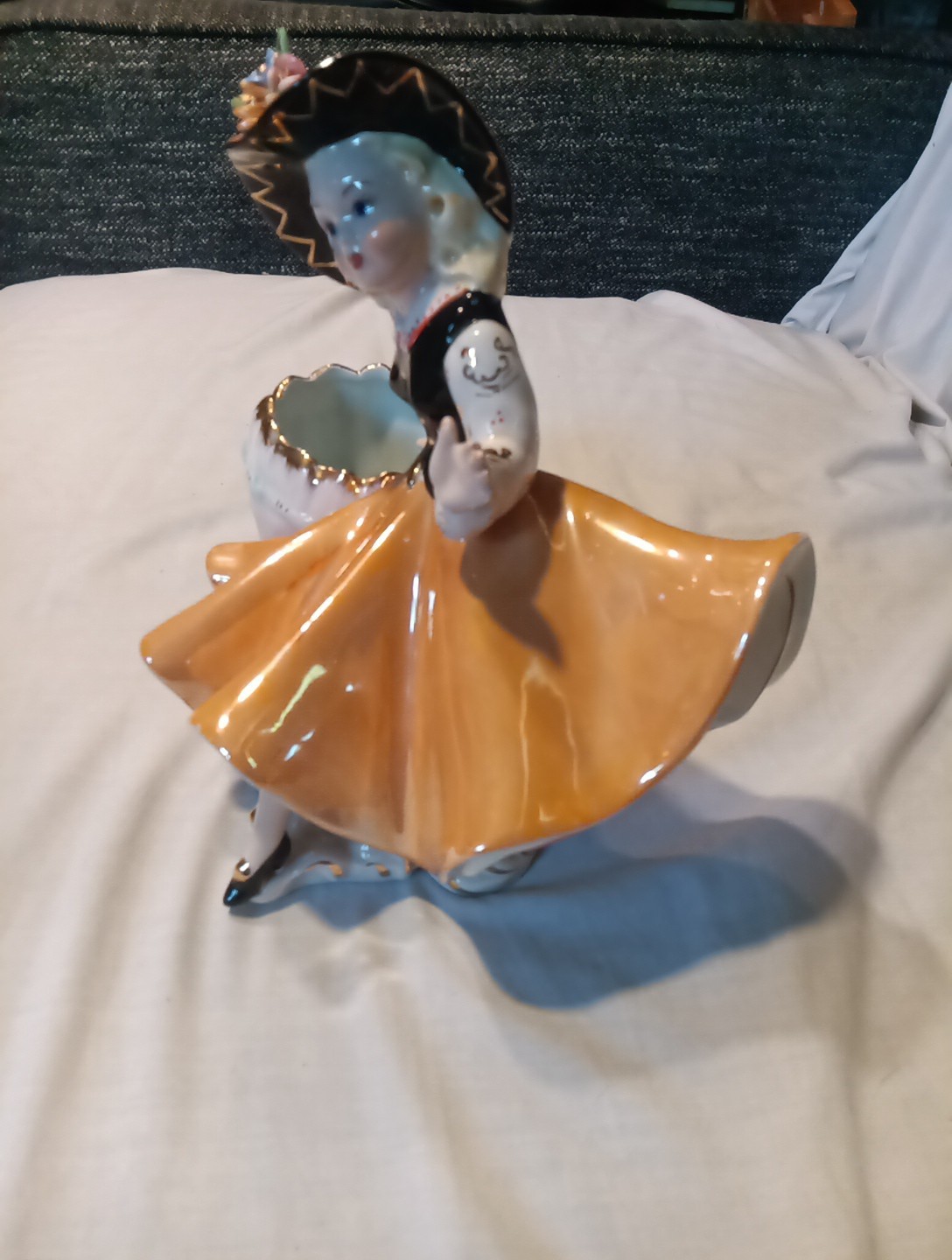 G.Guardi Italy Orange Capodemonte Girl Orange Planter Figure …14…