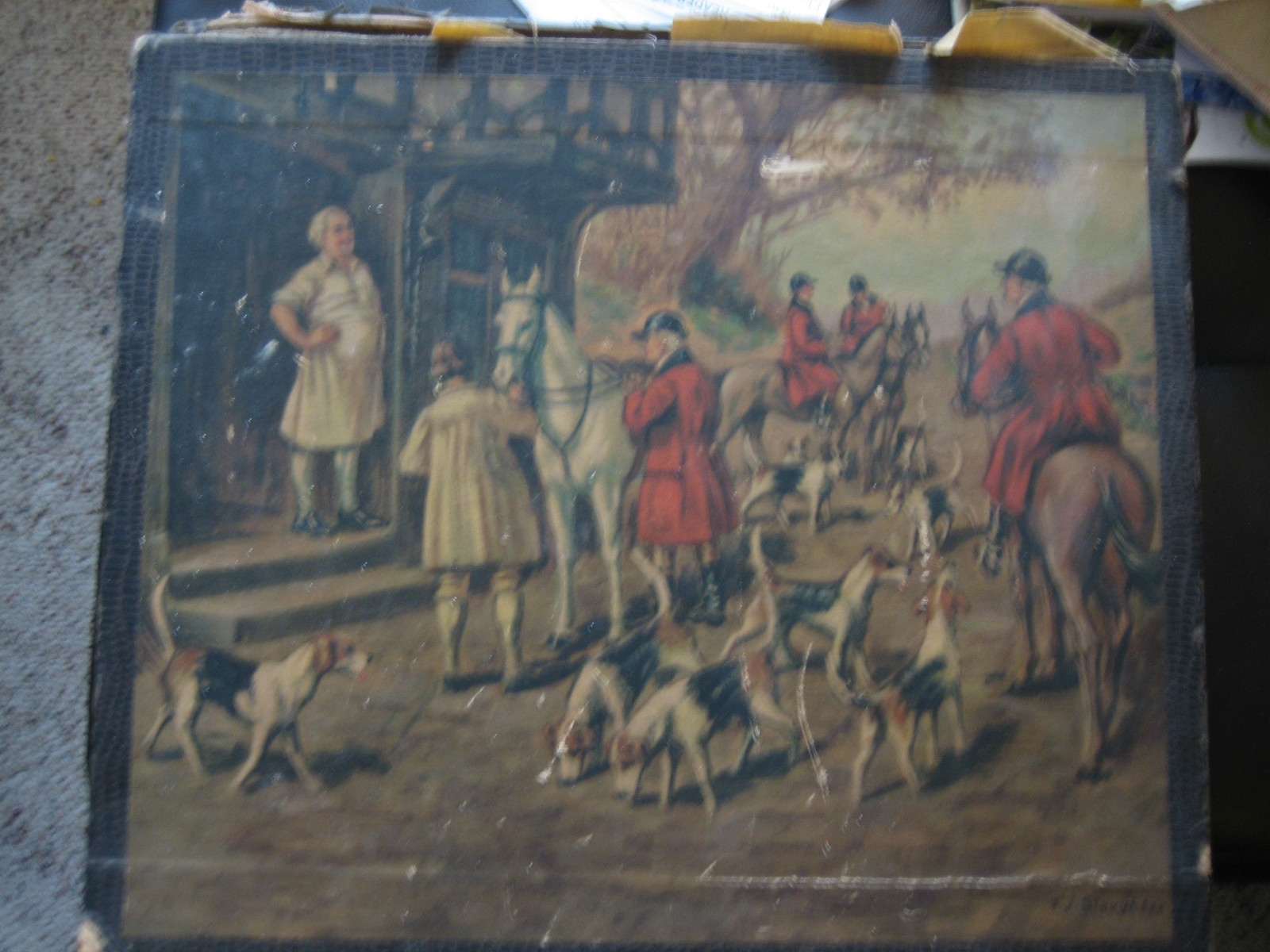 Vintage Store Display Box For Gloves With Hunt Scene by T J Slaughter