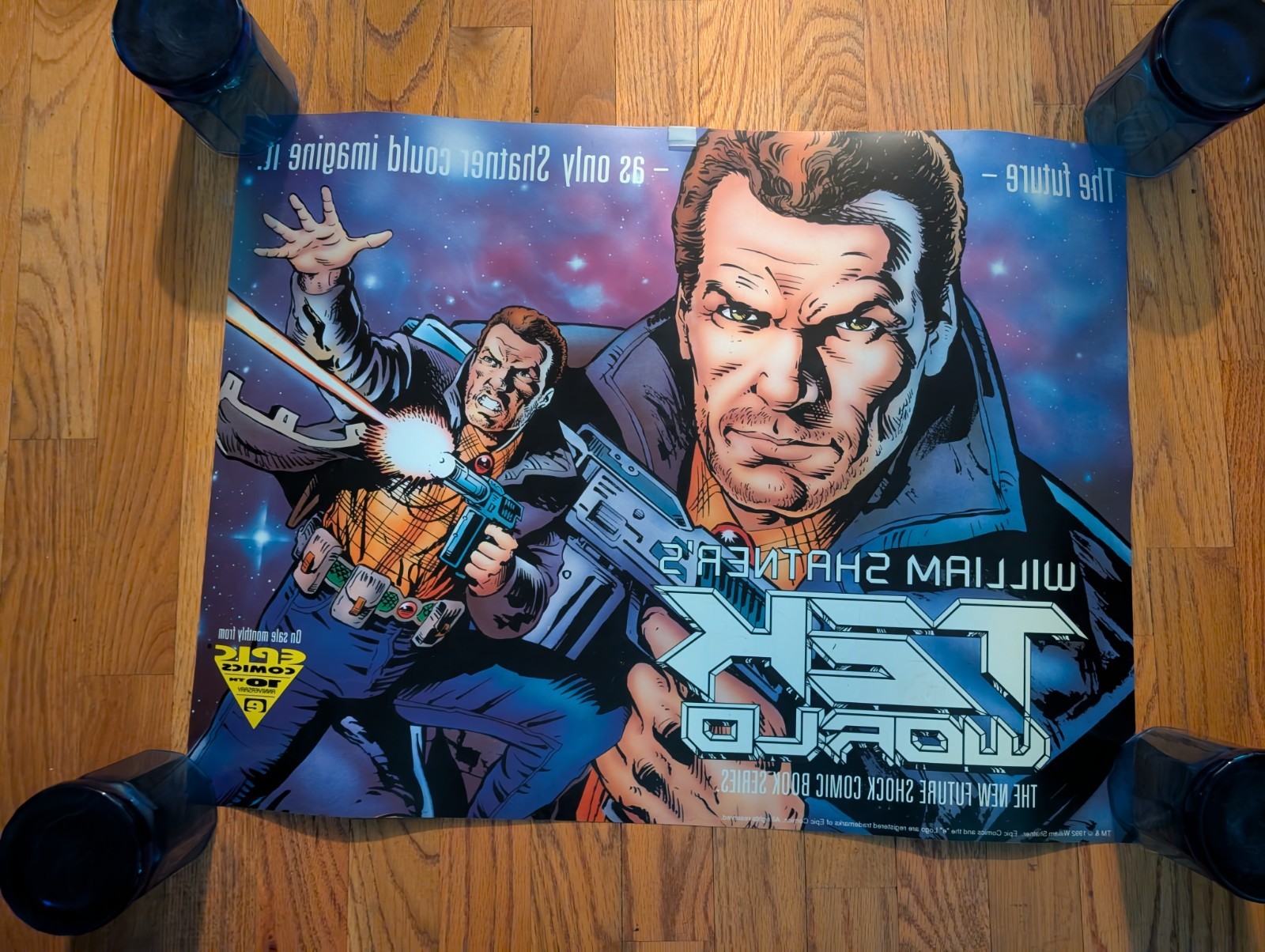 Vintage William Shatner’s Tek World Plastic 2 Sided Poster Store Display Comics