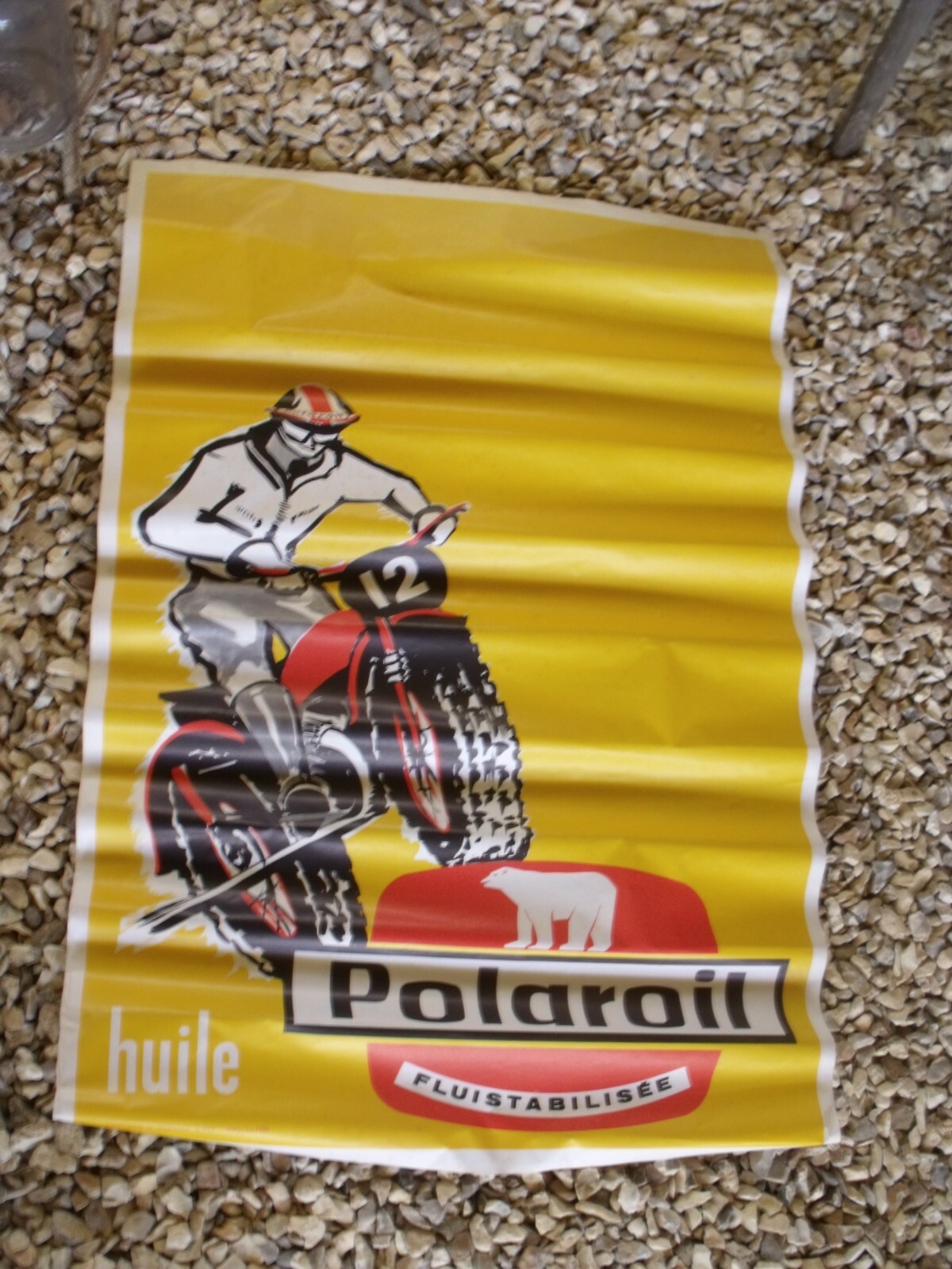 old POLAROIL MOTORCYCLE CROSS BISTRO PARIS AUTO MOTORCYCLE OIL POSTER no enamelled
