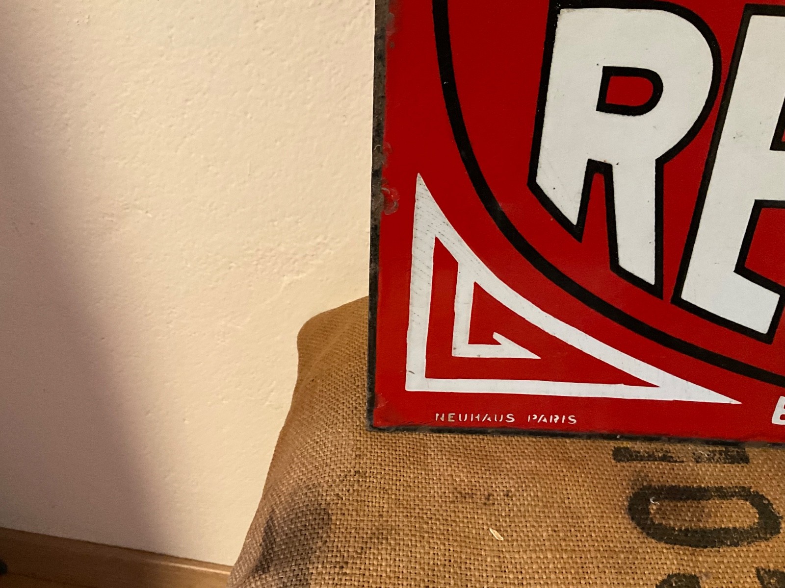 old enamel plate garage RENAULT OILS square circa 20/30