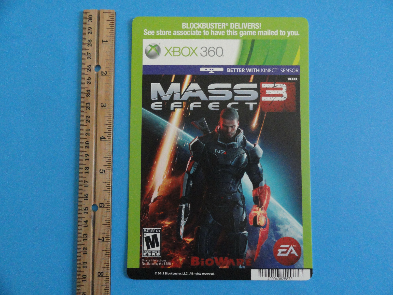 XBOX 360 MASS EFFECT 3 BLOCKBUSTER VIDEO BACKER CARD 5″X8″ NO GAME