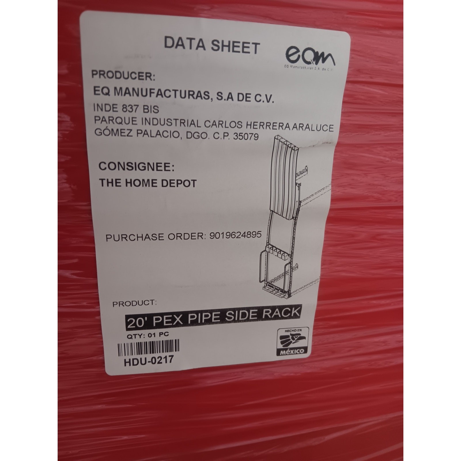 20′ PEX Pipe Side Rack – EQ Manufacturas, S.A. de C.V., Custom Fabrication