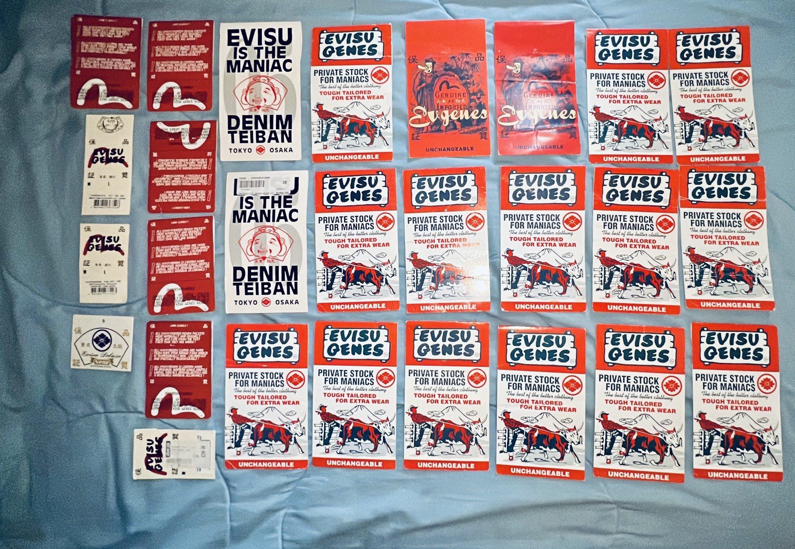 Lot Of 27 Original Evisu Genes Jeans Back Pocket Paper Store Flash Tags