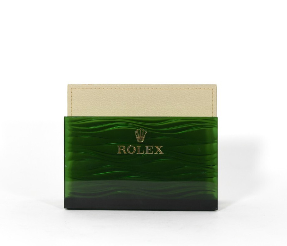 Rolex Magazine /Book Holder Acrylic And Leather Good Condition ~8 x 6 x 4 Inches