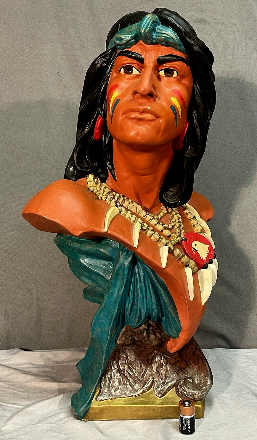 Vintage Large Hiawatha Chalkware Native American Cigar Store Bust – 26″ Tall