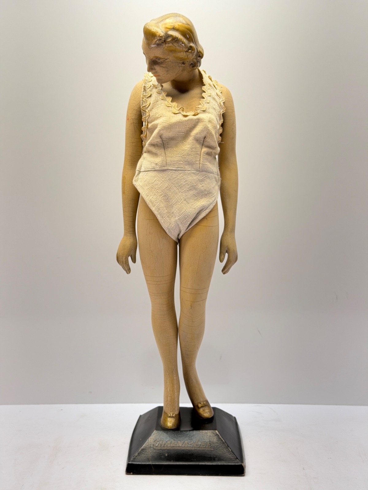 ATQ 1930S STORE COUNTER DISPLAY Risque LINGERIE MANNEQUIN FIGURE Charna-Lee 23″