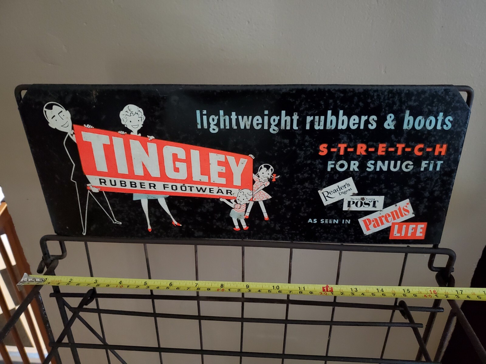 Vintage 3 Shelf Folding News Shop Advertising Stand TINGLEY RUBBER FOOTWEAR