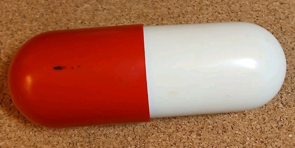Vintage The Scarlet Thread Promo Red & White Pill “Cross Stitch Emergency Kit”