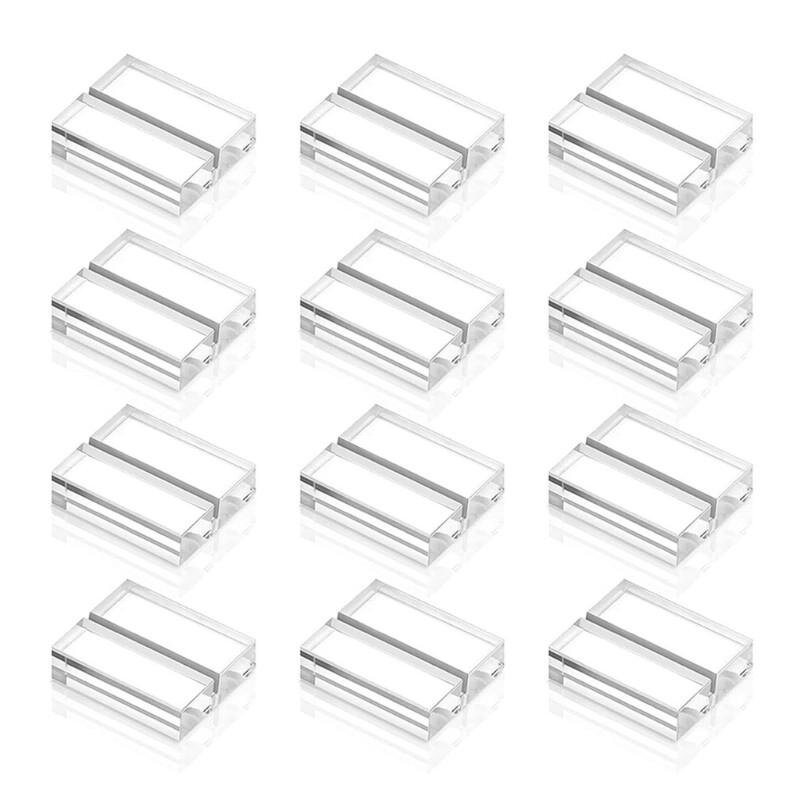 12pcs Acrylic Place Card Holder Wedding Sign Holder Card Display Stand for Photo