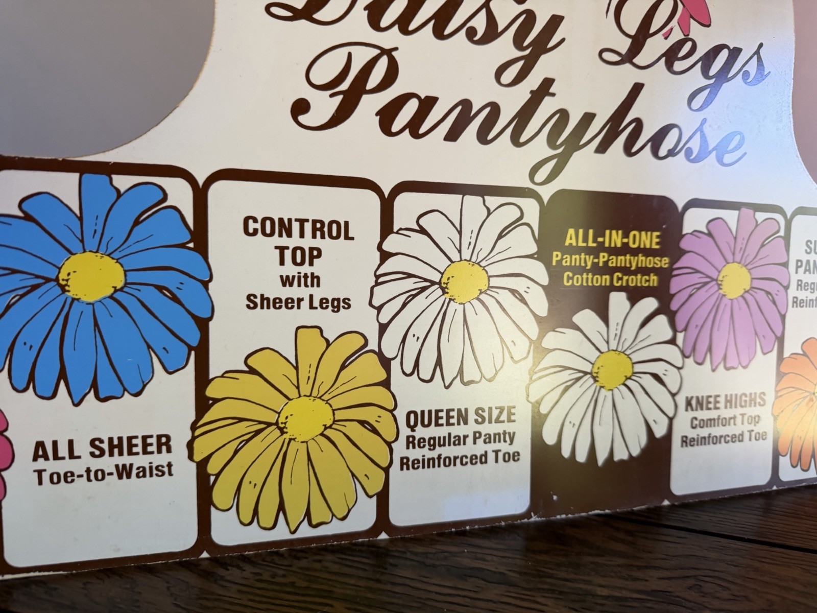 Vintage Daisy Legs Pantyhose Store Display Sign Retro 1970s Floral Advertising