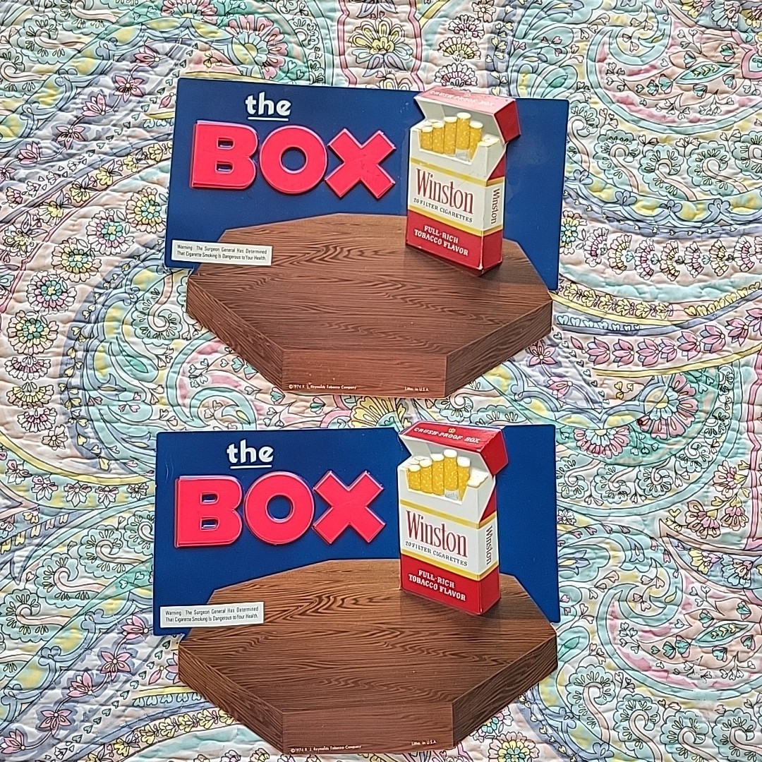 Vintage 1974 Winston The Box Plastic Sign Store Advertisement Set Of 2 3D READ