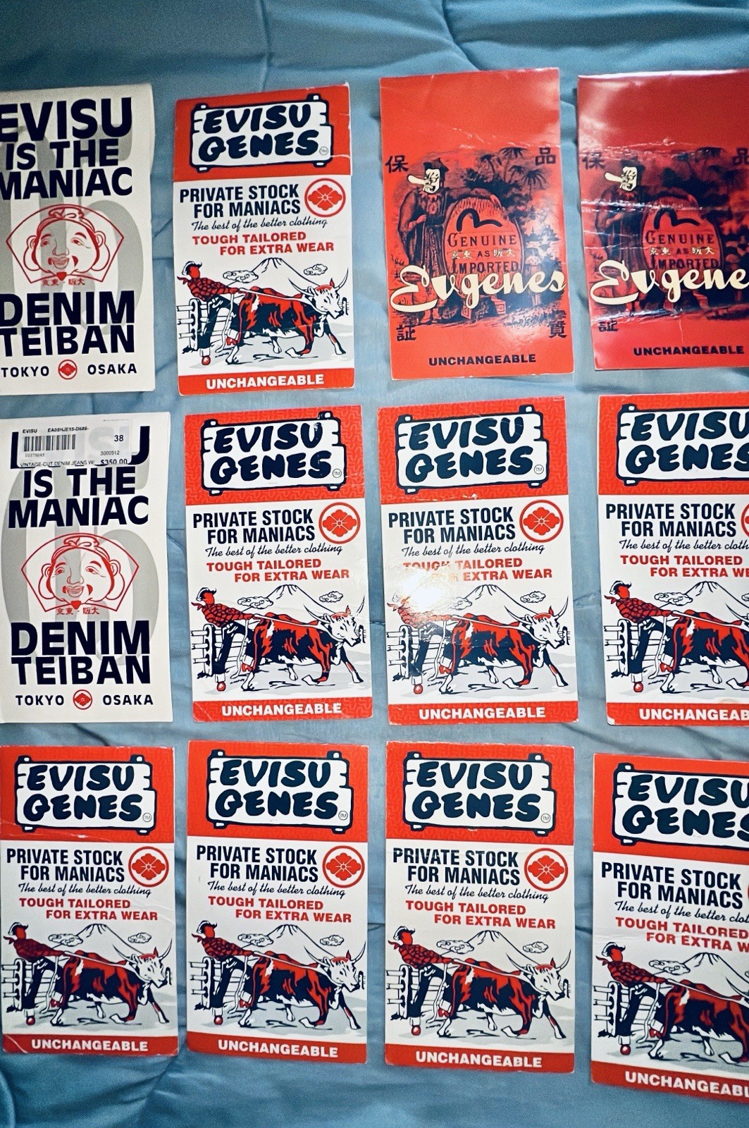 Lot Of 27 Original Evisu Genes Jeans Back Pocket Paper Store Flash Tags
