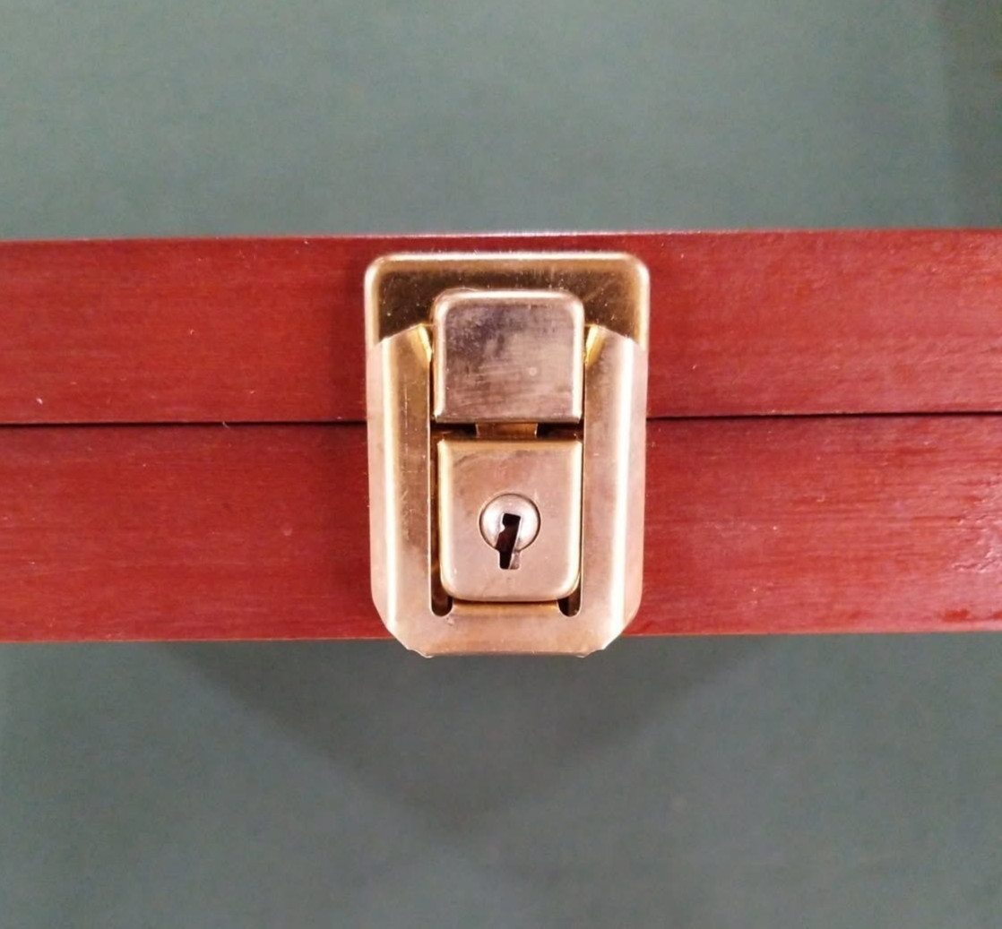 Vintage Red Wood/Glass Top Brass Hinged/Clasp Display Case 24x18x1.75 In.