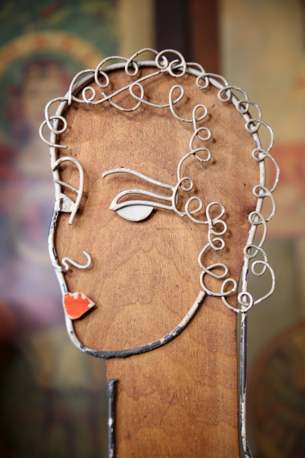 Vintage Art Deco Countertop Jewelry Hat Wig Display Wire Stand Mannequin Head