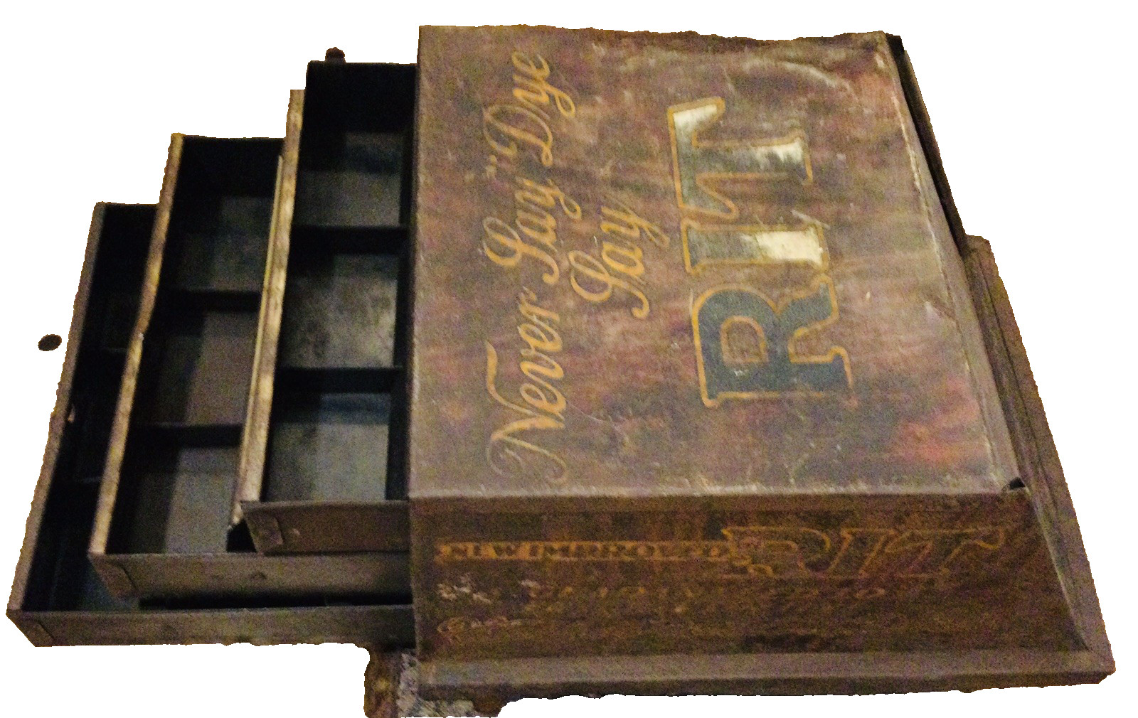 ANTIQUE c.1920 ADVERTISING GENERAL STORE DISPLAY CABINET “NEVER SAY DYE SAY RIT”