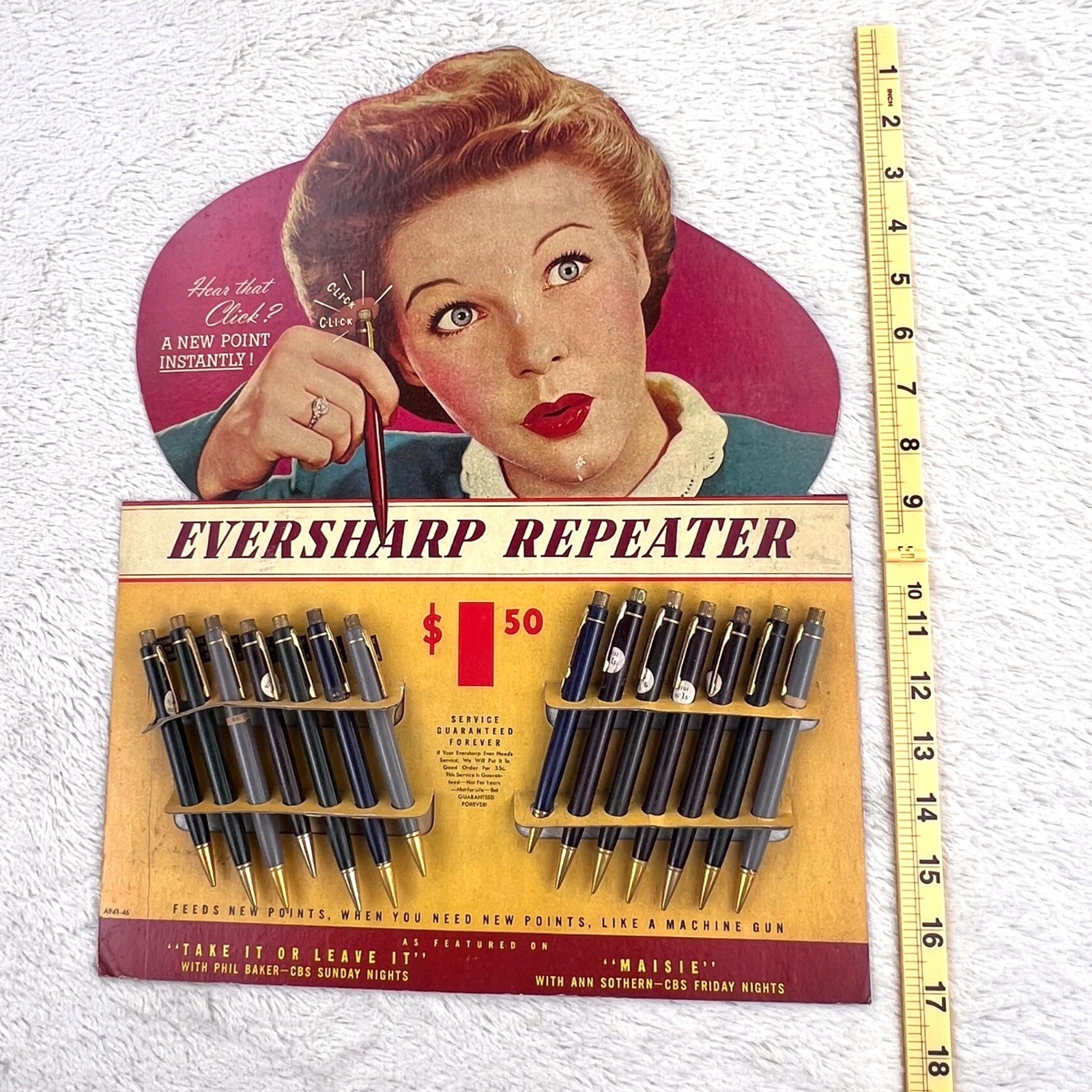 1940s Eversharp Repeater Vintage Advertising Sign Store Display Full Set USA CBS