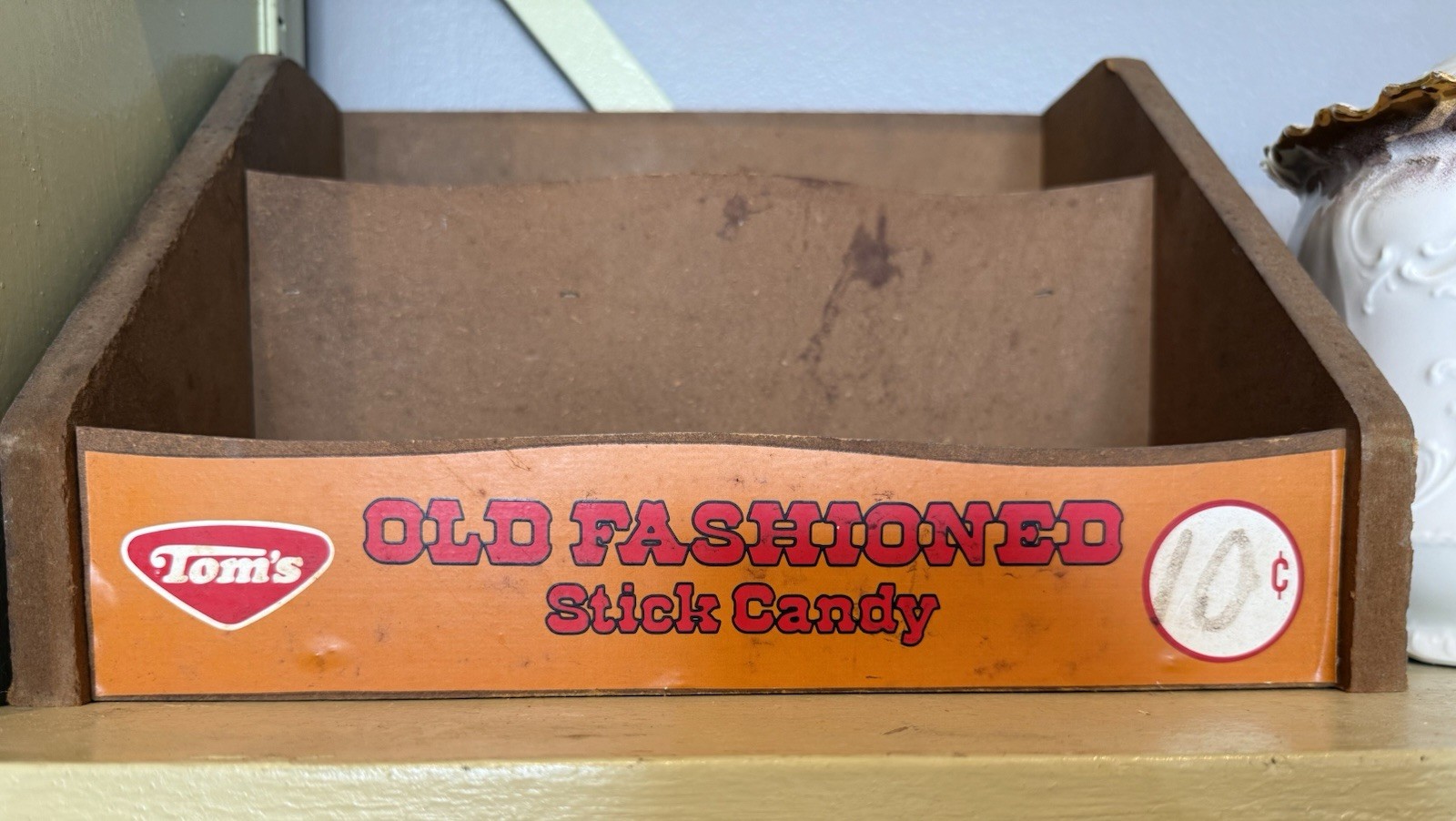 Antique Tom’s Old Fashioned Stick Candy Wooden Store Display Shelf Primitive