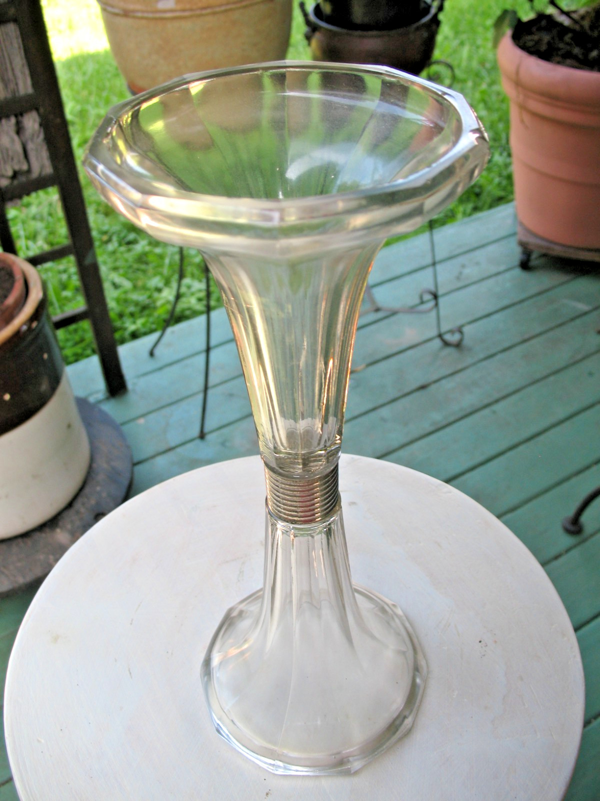 ANTIQUE GLASS DISPLAY DECAHEDRON SHELF /RISER SODA FOUNTAIN / HAT WIG STAND