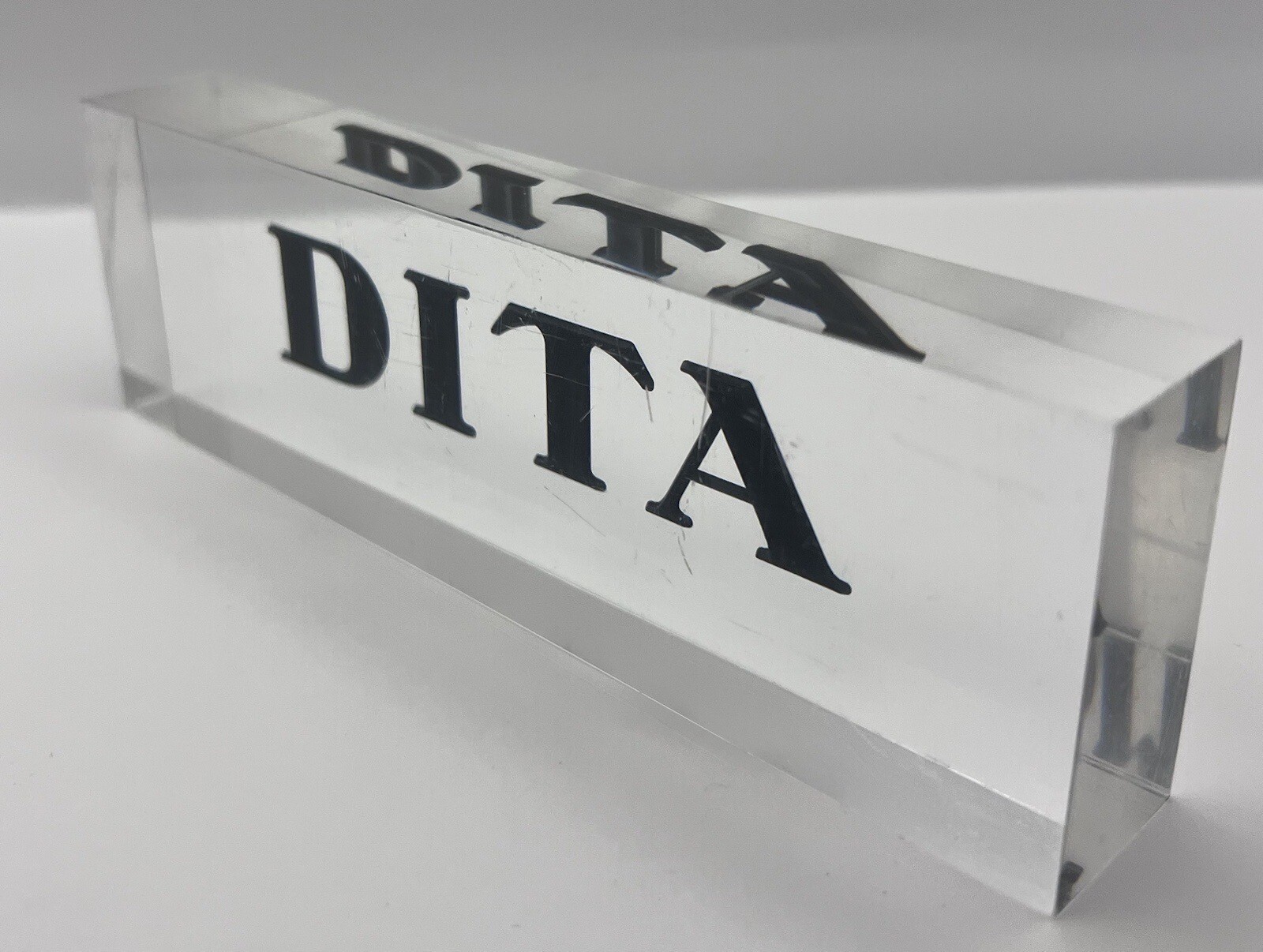 DITA ACRYLIC IN-STORE LOGO / DISPLAY / PLAGUE / SIGN / 8.5 x 2.5 x 1 inches.