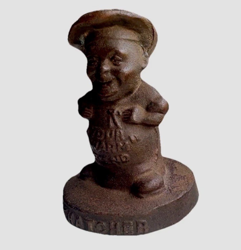 Antique 1900’s Thatcher Furnace Co Advertising Cast Iron Figurine Paperweight