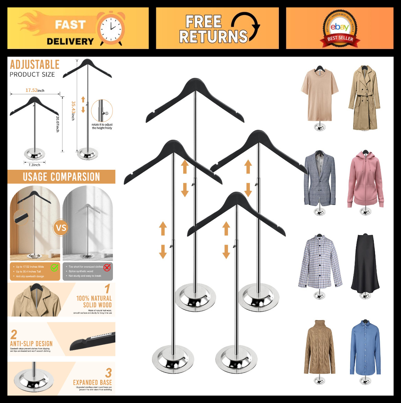 Height Adjustable T-Shirt Display Stand 20-35 Inch, 4 Pcs Clothing Rack for Vend